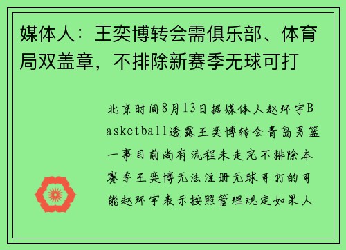 媒体人：王奕博转会需俱乐部、体育局双盖章，不排除新赛季无球可打